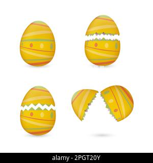 Cracked easter eggs painted with lines set Stock Vector