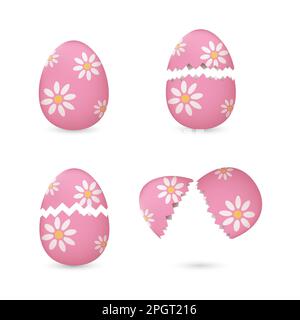 Cracked easter eggs painted with flowers set Stock Vector