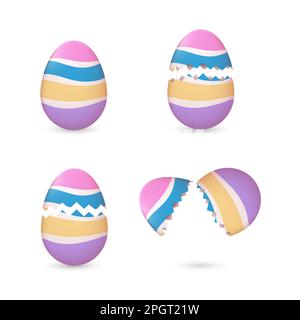 Cracked easter eggs painted with stripes set Stock Vector