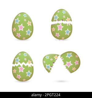 Cracked easter eggs painted with stars set Stock Vector
