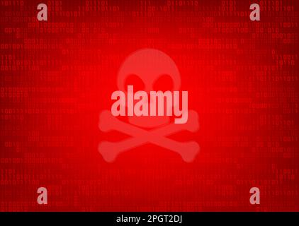 Skull and crossbones on red binary code number background Stock Vector
