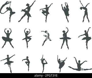 Set Ballerina woman silhouettes vector illustration black and white ...