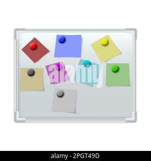 Magnetic board for drawing with a marker and colorful sheets of paper, vector illustration. Stock Vector