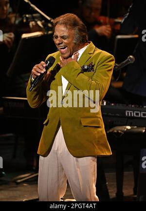 Coral Springs FL, USA, 23/03/2023, Coral Springs FL, USA. 23rd Mar, 2023. Johnny Mathis performs during The Voice Of Romance Tour at Coral Springs Center for the Arts on March 23, 2023 in Coral Springs, Florida. Credit: Mpi04/Media Punch/Alamy Live News Stock Photo