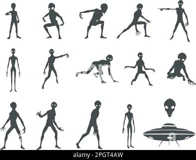Alien SVG cut file, Alien silhouette, Alien face svg, Alien space silhouette, Alien vector, Alien UFO silhouette Stock Vector