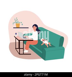 New mom freelancer working from home with child Stock Vector