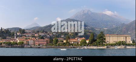 panoramic view from the lake of menaggio on lake como summer day Stock Photo