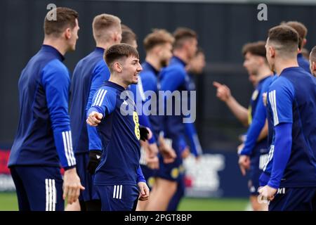 Scotland's Billy Gilmour during a training session at Lesser Hampden, Glasgow. Scotland start their Euro 2024 qualifying campaign against Cyprus tomorrow, Saturday March 25th. Picture date: Friday March 24, 2023. Stock Photo