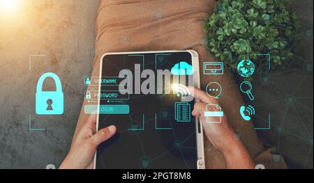 Concept : Cybersecurity Global network security technology,  protect personal information. Encryption with a key icon on the virtual interface. Stock Photo