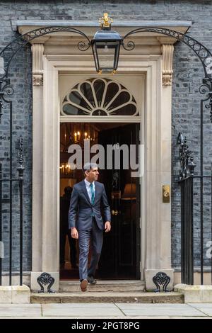 Downing Street, London, UK. 14th March 2023.  British Prime Minister, Rishi Sunak, leaving Number 10 to welcome the Prime Minister of Israel, Benjamin Netanyahu, to Downing Street, London, UK. Photo by Amanda Rose/Alamy Live News Stock Photo