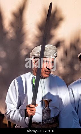 Traditional Omani sword (khanjar) dance, Nizwa, Oman Stock Photo