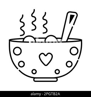 Hot meal, black and white dish icon, vector line illustration of a pot with homemade food Stock Vector