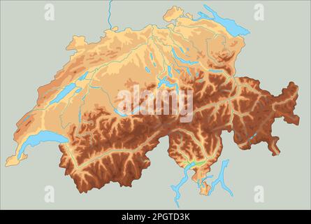 High detailed Switzerland physical map. Stock Vector