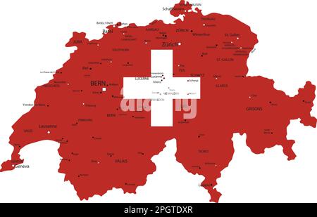 Switzerland highly detailed political map with national flag. Stock Vector