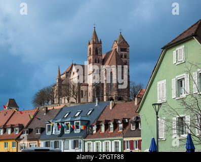 Breisach am Rhein, Germany - February 22, 2023: Historic town of Breisach with a view of the houses and the cathedral, Baden-Wurttemberg Stock Photo