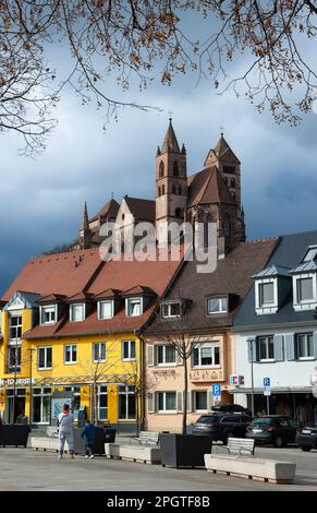 Breisach am Rhein, Germany - February 22, 2023: Historic town of Breisach with a view of the houses and the cathedral, Baden-Wurttemberg Stock Photo