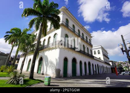 SANTOS, BRAZIL - MARCH 16, 2023: Old mansions of the 19th century, restored to house the Pele Museum, Santos Stock Photo
