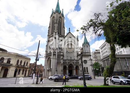 SANTOS, BRAZIL - MARCH 16, 2023: Beautiful view of Santos Cathedral, Santos, Brazil Stock Photo