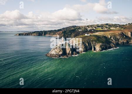 Howth, co. Dublin / Ireland : Aerial view of The Baily Lighthouse on Howth Head. Whole Howth peninsula Stock Photo