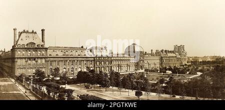 Panorama taken from rue de Rivoli towards the facade of the Tuileries, 1st arrondissement, Paris Stock Photo