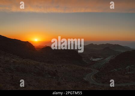 Desert landscape view at sunset on Route 66, Oatman, Arizona Stock Photo