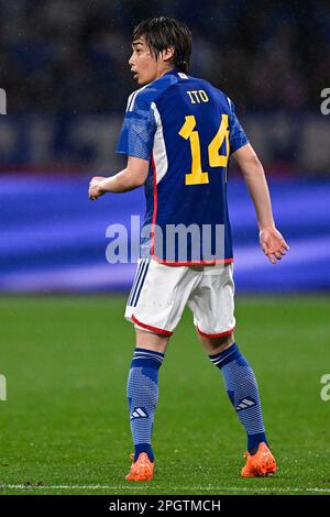 TOKYO, JAPAN - MARCH 24: Junya Ito of Japan looks on during the International Friendly match between Japan and Uruguay at the National Stadium on March 24, 2023 in Tokyo, Japan (Photo by Pablo Morano/BSR Agency) Stock Photo