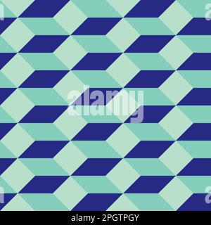 Blue 3D isometric cube vector seamless pattern background. Horizontal rows rectangle cubes abstract backdrop. Symmetrical design with geometric shapes Stock Vector