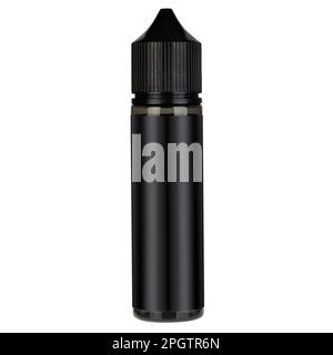 Black Vape bottle with blank label isolated on white background. Tobacco liquids electronic cigarettes. Stock Photo