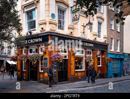 London, UK, Sept 2022, view of The Crown Pub facade at the Seven Dials, a pub in the Camden Borough Stock Photo