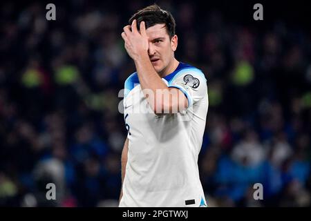 Harry Maguire of England reacts during the UEFA EURO2024 European Championship Qualification Group C football match between Italy and England at Diego Stock Photo