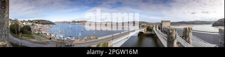Panoramic view over Conwy estuary on the North Wales coast Stock Photo