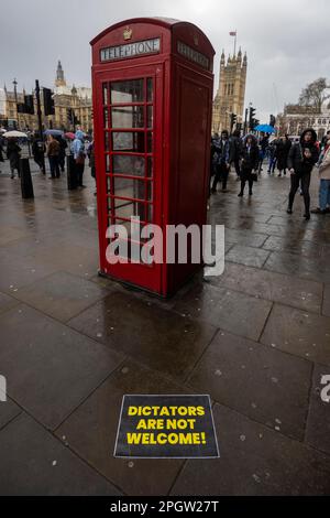 London, UK.  24 March 2023.  A sign left near Parliament Square as protesters demonstrate outside Downing Street as Benjamin Netanyahu, Israeli Prime Minister, begins an official visit with talks with Rishi Sunak. Credit: Stephen Chung / Alamy Live News Stock Photo