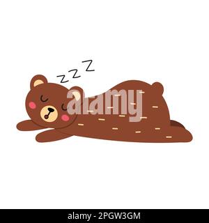 Cute sleeping brown bear print. Good night character in cartoon style for kids and baby design Stock Vector