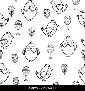 Easter black and white seamless pattern with cute chicks Stock Vector