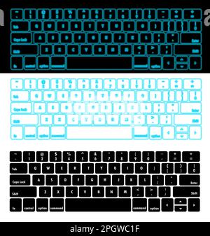 keyboard hologram blue light laptop notebook computer png. Set of computer keyboard.  isolated on white and black background. Stock Photo