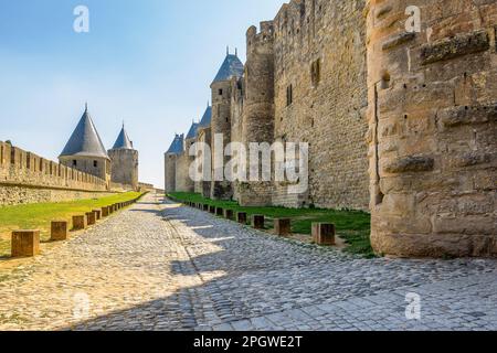 Scenic view of Carcassone medieval city in France against summer sky Stock Photo