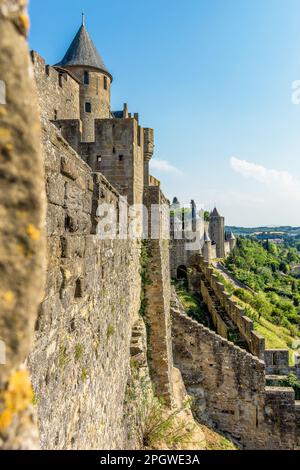 Scenic view of Carcassone medieval city in France against summer sky Stock Photo