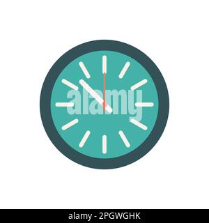 Flat turquoise clock icon on white background. Vector illustration Stock Vector