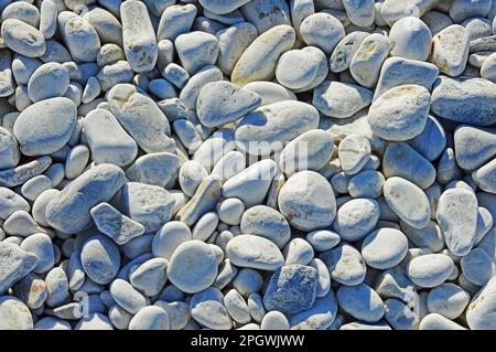 Different sized oval and round marble pebbles on the coast of the Ligurian Sea near Pisa in Italy Stock Photo