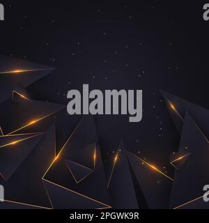 Luxury gold and black background with geometric shapes with effect, Shiny triangles. Abstract backdrop vector illustration Stock Vector