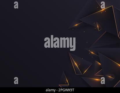 Abstract dark polygon triangles shape golden luxury background with golden line and lighting effect luxury style. Vector illustration Stock Vector