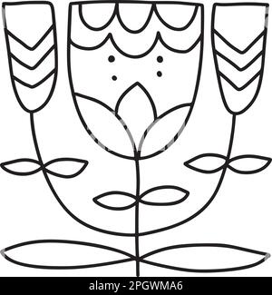 Scandi line ethno logo flower modern abstract doodle boho ornament pattern. Abstract trendy line art print. Fashionable vector template for your Stock Vector