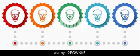 Skull vector icon set, colorful infographic template, set of flat design badge icons in 5 color options Stock Vector