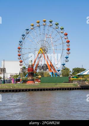 Tigre, Argentina - 7 February 2023: Ferris wheel in the Parque de la Costa funfair and theme park Stock Photo