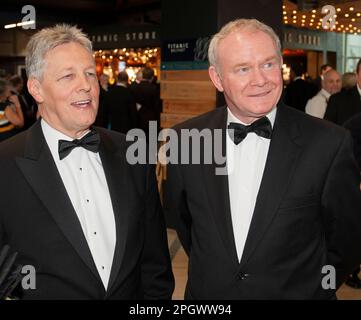 Peter Robinson First Minister of Northern Ireland and Martin McGuinness Deputy First minister at the opening of Titanic Belfast 2012 Stock Photo