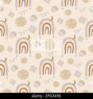 Creative boho rainbow seamless pattern with abstract elements Stock Vector
