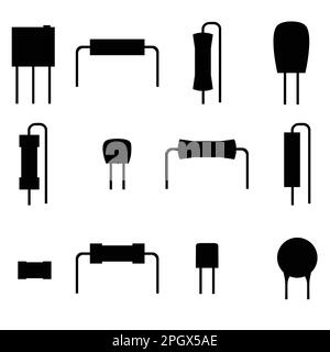 electronic components icons set, silhouette resistors isolated on white background. Vector Stock Vector