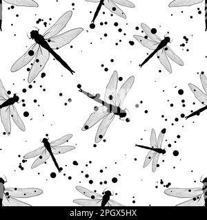Abstract dragonfly seamless. Insect with wings. drawn dragonfly. Dragonfly seamless Stock Vector