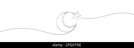 One line Star and Crescent. Muslim symbol Stock Vector