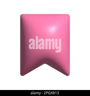 3d realistic pink bookmark icon. Tag, label, favorite, badge, save, mark, design concept Stock Vector